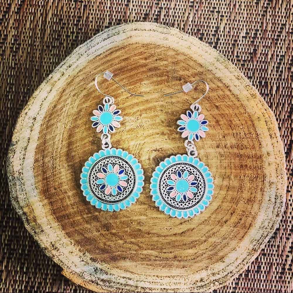 Boho aqua/coral earrings